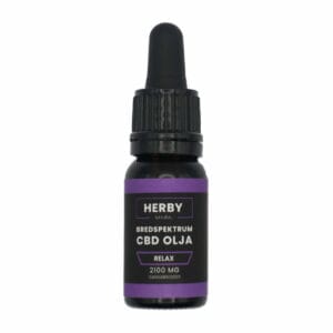 Produktbild på Bredspektrum CBD olja "relax" 10 ml. Svart flaska med orangea detaljer. 1 av 3 tillgängliga versioner av CBD olja på hampablomman.se
