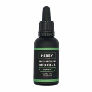 Produktbild på Bredspektrum CBD olja "original" 30 ml. Svart flaska med orangea detaljer. 1 av 3 tillgängliga versioner av CBD olja på hampablomman.se