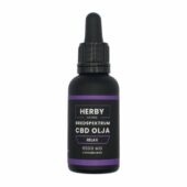 Produktbild på Bredspektrum CBD olja "relax" 30 ml. Svart flaska med orangea detaljer. 1 av 3 tillgängliga versioner av CBD olja på hampablomman.se