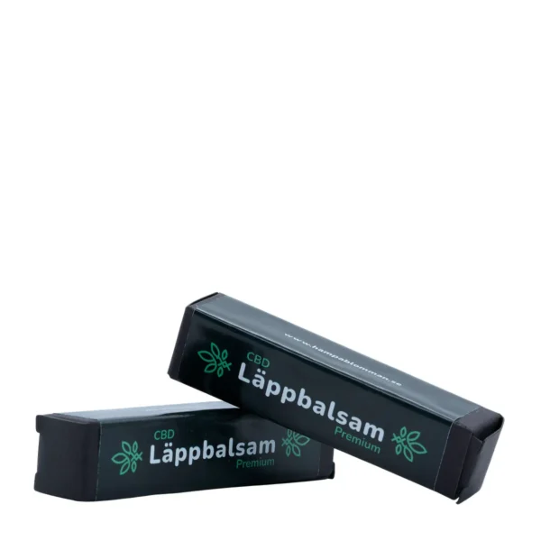 hampablomman cbd lappbalsam premium 4 Svart förpackning med CBD läppbalsam