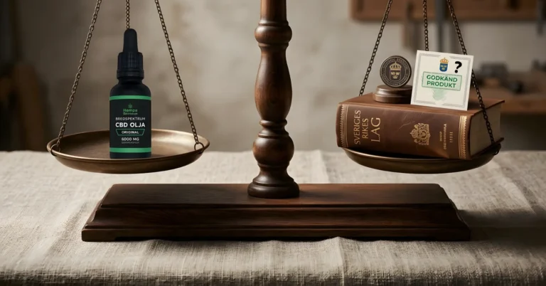 Våg med CBD-olja och lagbok