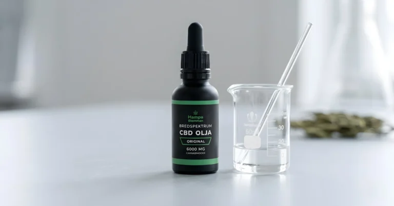 CBD olja och bägare på ett bord