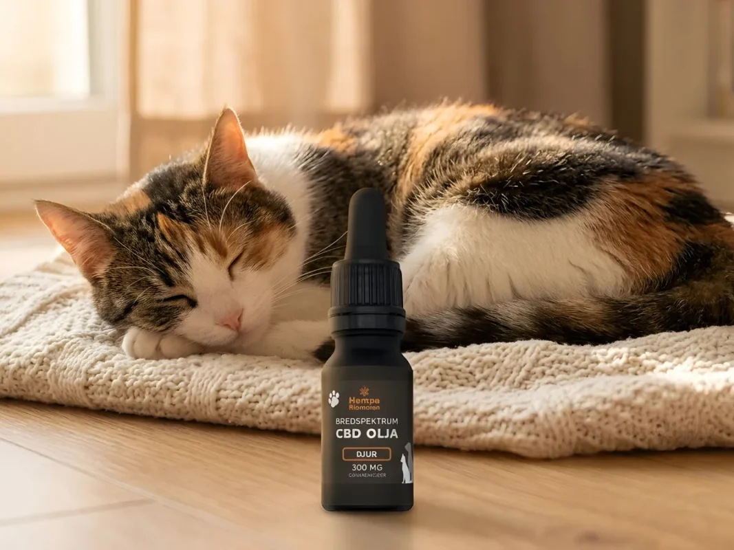 Katt sover bredvid CBD-olja