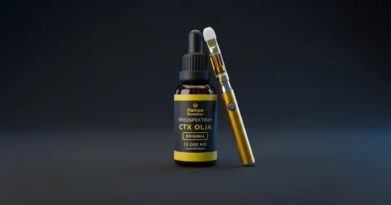 Flaska med CBD-olja och vaporizer