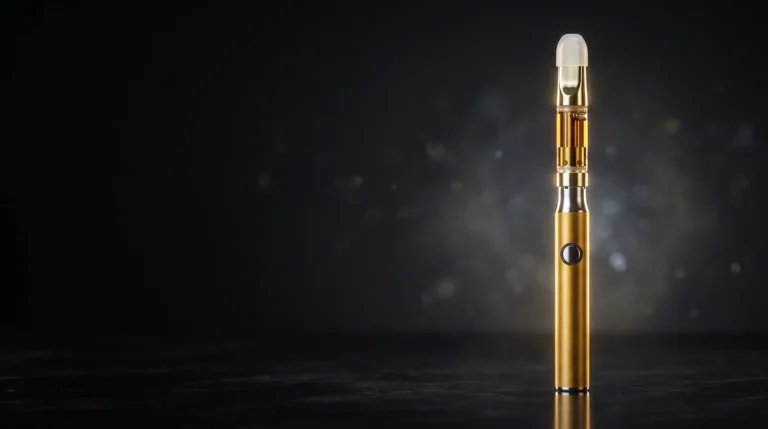 Elegant guldig CBD Vape framför svart bakgrund