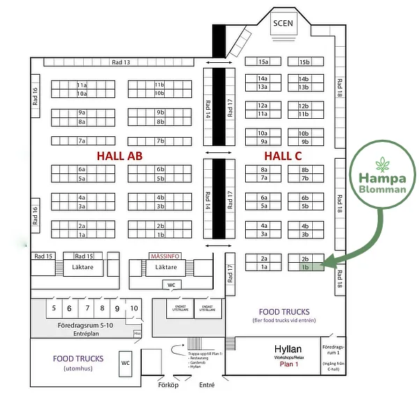 Karta som visar vart hampablomman är på harmoni expo